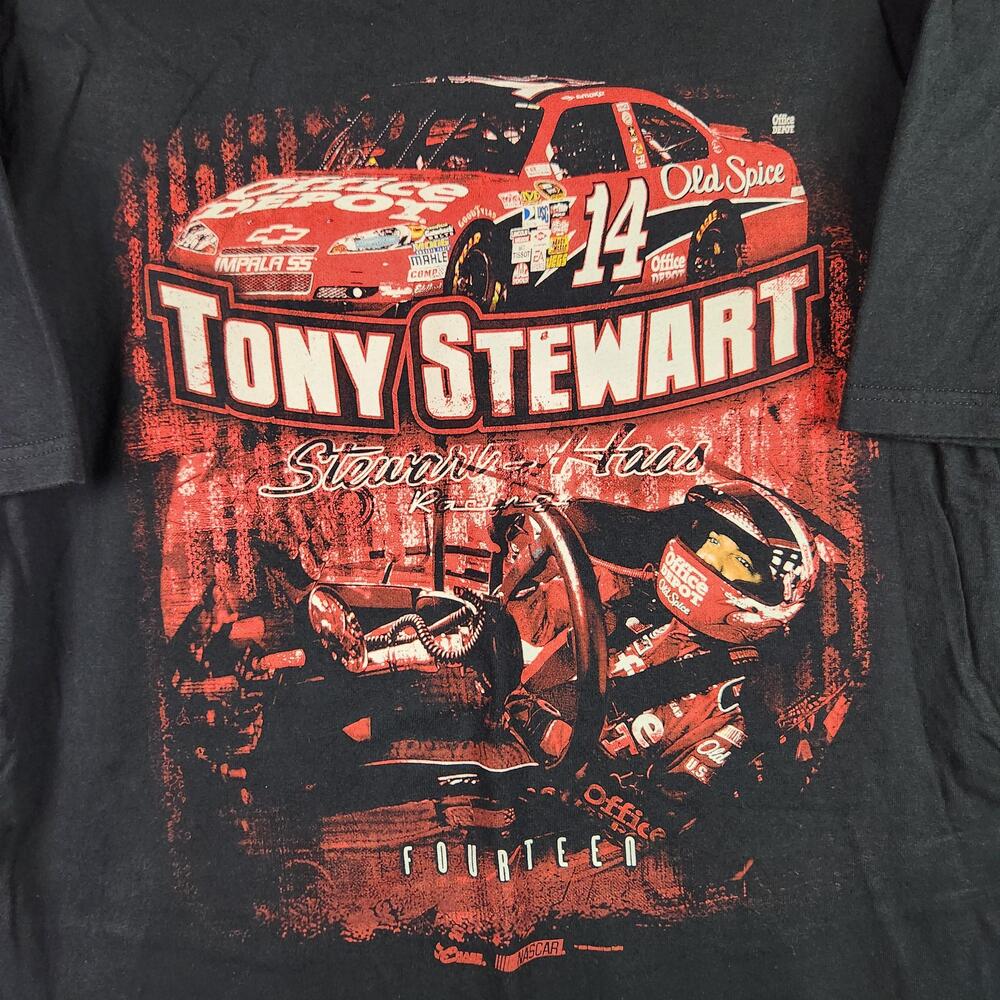 Vintage Tony Stewart Shirt Mens Large Black NASCAR Racing Car Chase Y2k Graphic